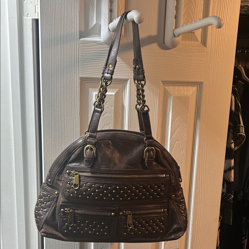 Studded Brown Leather Handbag